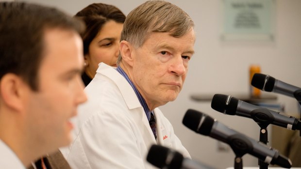 Death in the US: Dr Phil Smith, medical director of the Biocontainment Unit, at a press conference on Monday after the death of Dr Martin Salia.