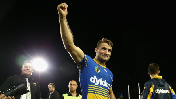 Hello again: Kieran Foran of the Eels thanks fans after returning to his old stomping ground.