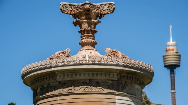 The restored replica Monument of Lysicrates, a 148 year old monument saved from destruction in 1943 and restored by NSW Public Works.