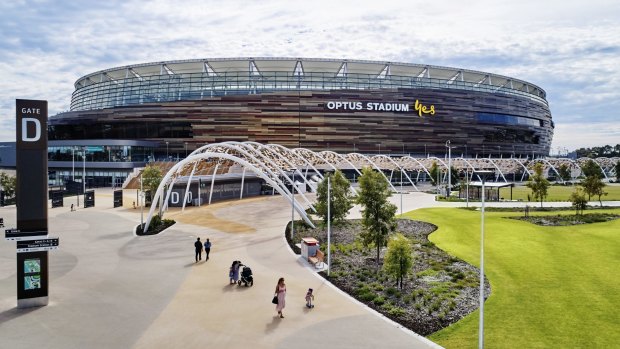Optus Stadium's exterior design makes it look like a swan's nest – it's supposed to blend into its surroundings.