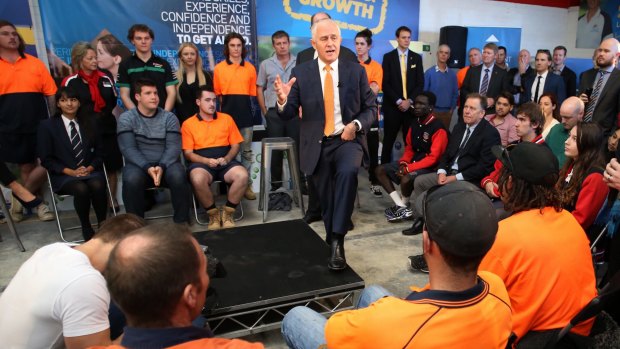 Malcolm Turnbull at a youth jobs forum in Perth this month. 