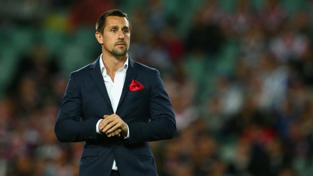 All dressed up with nowhere to go: Injured Rooster Mitchell Pearce.