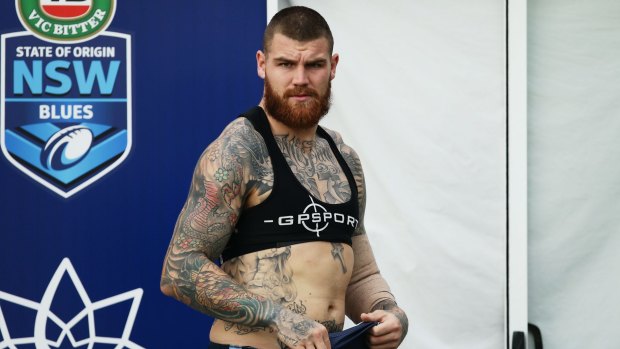 Marked man: Josh Dugan of the Blues prepares for training in Coffs Harbour.