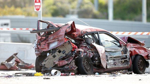 The scene of a horror crash at the intersection of Sydney Road and the Metropolitan Ring Road