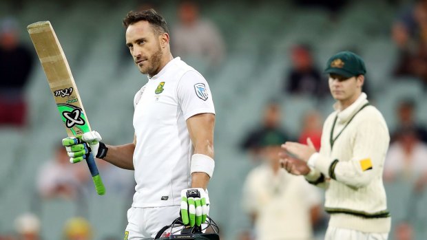 Crowd target: Faf du Plessis celebrates his century during day one of the third Test.