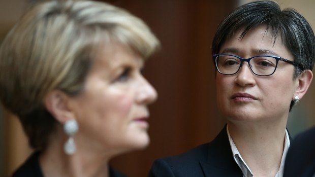 Foreign Affairs Minister Julie Bishop and Labor's foreign affairs spokeswoman Senator Penny Wong in Canberra last week.