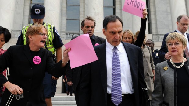 Lehman Brothers Holdings chief executive Richard Fuld is heckled by protesters. The failure of Lehman Brothers sent the world economy into a spin.