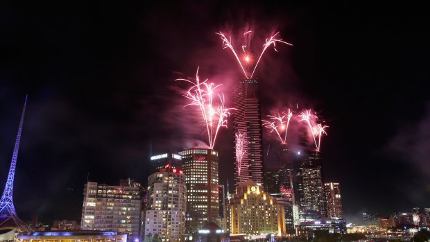 Melbourne lights up: 2016 New Year's Eve fireworks in Melbourne.