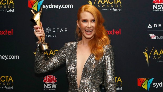 Emma Booth poses with her AACTA Award for Best Lead Actress (Film) at the AACTA Awards at the Star. 