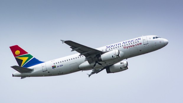 An Airbus A320-200 passenger jet, operated by South African Airlines (SAA), takes off from O.R. Tambo International Airport in Johannesburg.