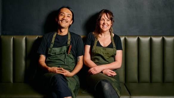 Flint's chef-owner Nicki Morrison (right) and sous chef Yukio Endo, who together are cooking without any gas, just wood and charcoal.