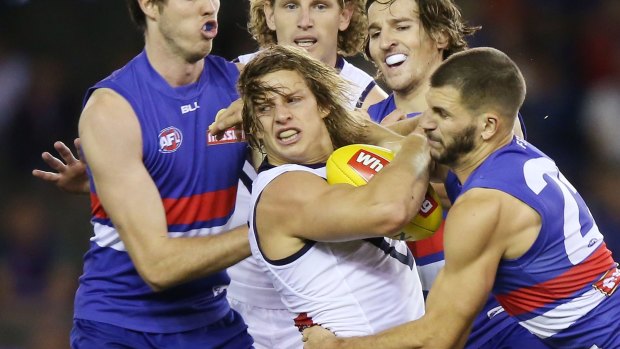 In again: Nat Fyfe leads the competition for contested possessions. 