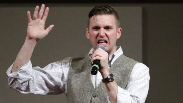 Richard Spencer speaks at the Texas A&M University campus in College Station, Texas in 2016.
