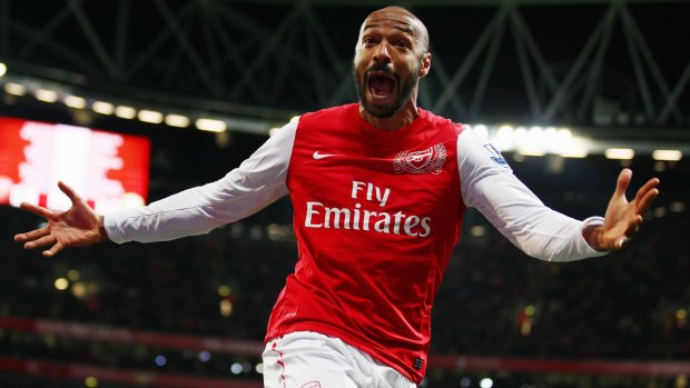 Familiar sight: Thierry Henry celebrating a goal at Arsenal.