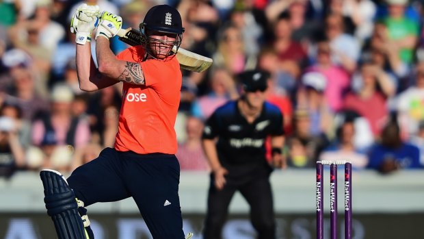 On fire: Stokes lashes the New Zealand bowling.