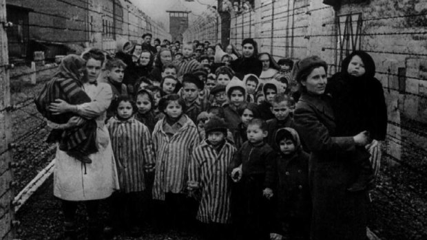 Survivors of Auschwitz shortly after the concentration camp's liberation in 1945.