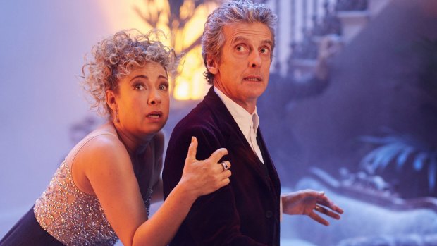 Alex Kingston as River Song and Peter Capaldi as the Doctor in the 2015 <i>Doctor Who</i> Christmas special.