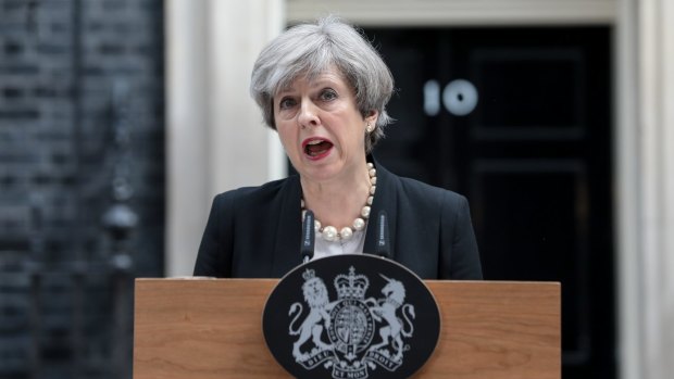 Theresa May, UK prime minister, delivers a statement outside number 10 Downing Street in London on Tuesday.