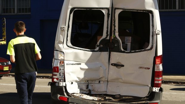 A damaged van.