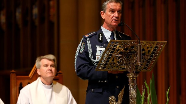 Police chief Andrew Scipione speaks at the funeral of Curtis Cheng.
