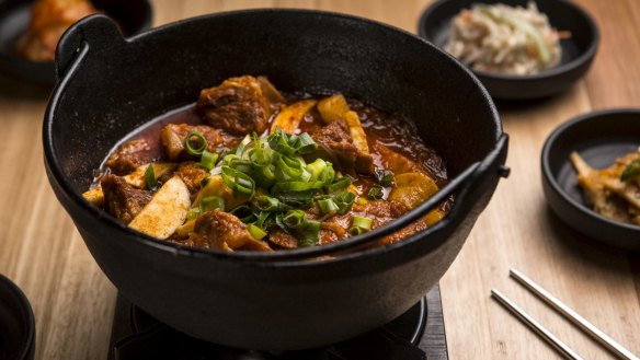 Galbi jjim - spicy pork stew.