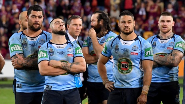 Another blue night: NSW players come to terms with another series defeat last year.