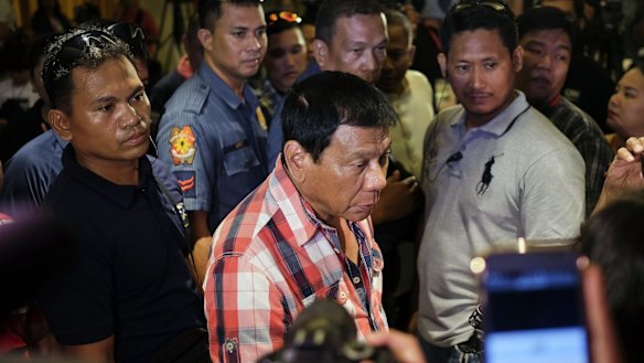 Rodrigo Duterte during a news conference after casting his vote in Davao, Mindanao.