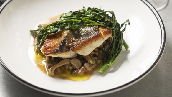 John Dory fillets with spaetzle, shellfish butter and cime di rapa.