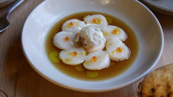 Scallops with pickled turnip.