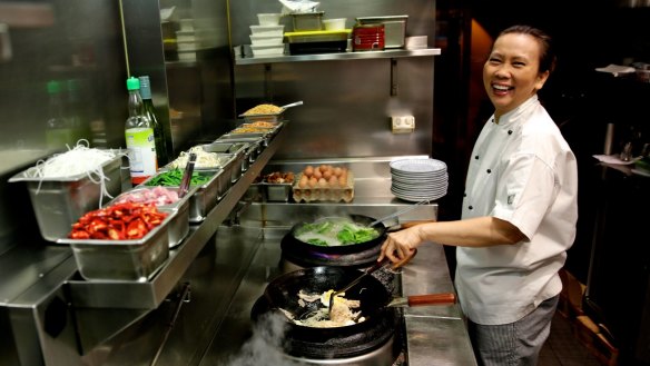 Chat Thai founder Amy Chanta cooking pad Thai at her restaurant in Haymarket in 2014.