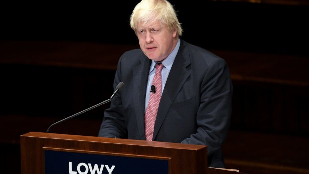 Boris Johnson speaks at he Lowy Institute on Thursday night.