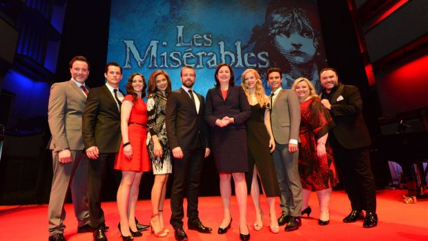 The Les Miserables cast is welcomed to QPAC by the Premier Annastacia Palaszczuk.