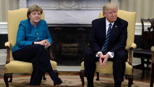 German Chancellor Angela Merkel and US President Donald Trump during their March meeting in Washington DC.