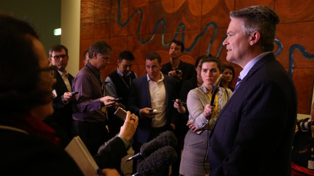 Senator Mathias Cormann at Parliament House in Canberra on Monday.