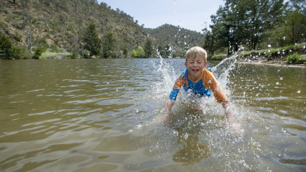 Harry Mackay, 8, makes a splash at the Kambah Pools.