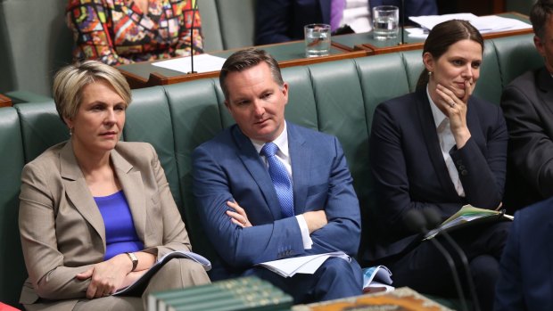Opposition frontbenchers Tanya Plibersek, Chris Bowen and Kate Ellis during question time.