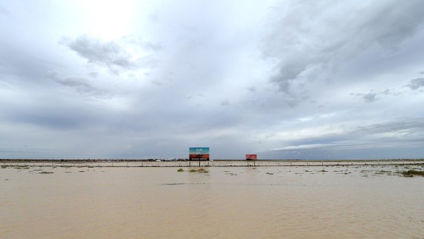 Flooding at the racetrack in the Birdsville area earlier this week.