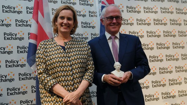 British Home Secretary Amber Rudd with Australian Prime Minister Malcolm Turnbull in London last week.