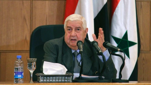 Syria's Foreign Minister Walid al-Moallem blamed a leak at a rebel chemicals factory for killing dozens of people on Tuesday.