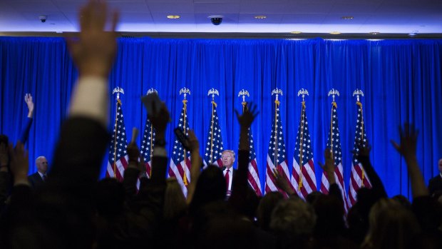 Hard to watch. US President-elect Donald Trump takes questions from members of the media.