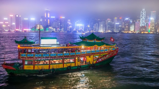 Star Ferry, Hong Kong Harbour, at night.
