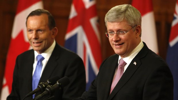 Canada's Prime Minister Stephen Harper and Tony Abbott met in Ottawa in 2014.