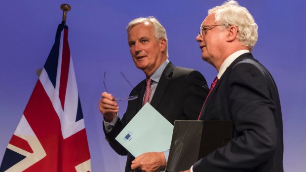 EU chief Brexit negotiator Michel Barnier (left) and British Secretary of State for Exiting the EU David Davis in Brussels.