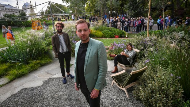 Designers Joshua Cocks, Rupert Baynes-Williams and Clare Mackarness in their award-winning garden.