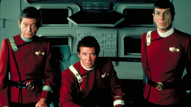 William Shatner, DeForest Kelley and Leonard Nimoy in 1982's <i>Star Trek II: the Wrath of Khan</i>, considered one of the best films of the franchise. 