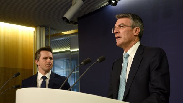 Shadow Attorney-General Mark Dreyfus (right) and Labor's communications spokesman Jason Clare after the AFP raids on Labor offices on Thursday night.