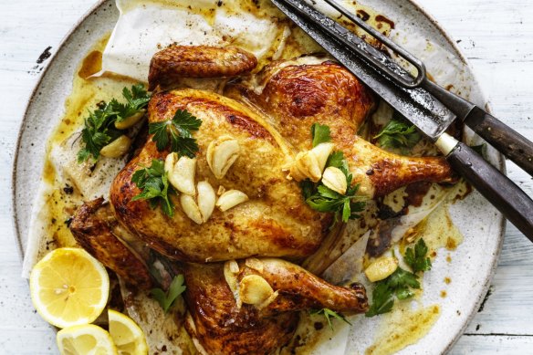 Adam Liaw's garlic butter roast chicken