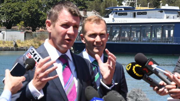 Premier Mike Baird and Planning Minster Rob Stokes at Sydney Fish Market on Monday.