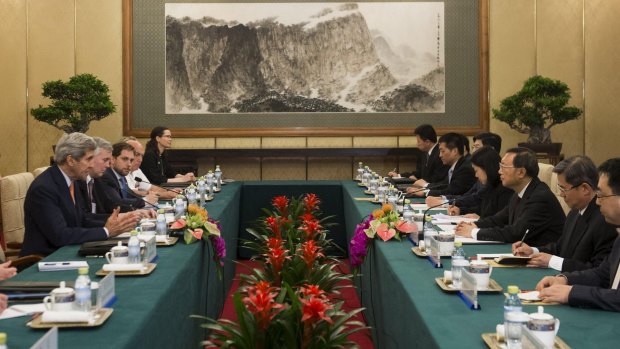 Chinese State Councilor Yang Jiechi and John Kerry meeting in Beijing on Saturday.