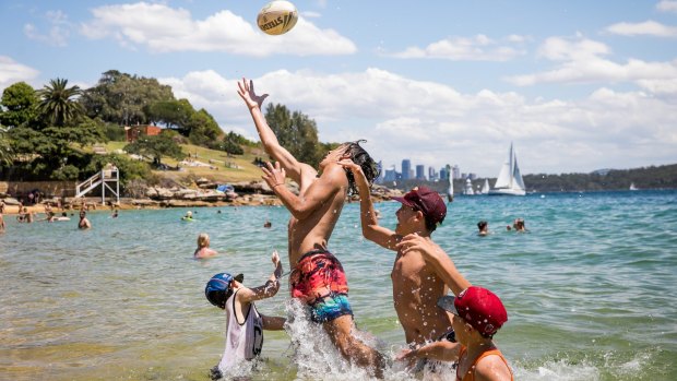 The Sabatini family from Liverpool made the most of Sunday's hot weather at Camp Cove on Sydney Harbour. 